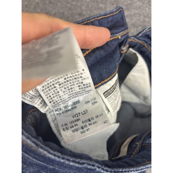 Levi's Ribcage Straight Jeans Womens 27x27 Blue High Rise Button Fly Raw Hem - Picture 10 of 10